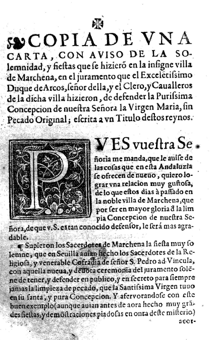 Juramento de la defensa de la Inmaculada de 1616 en Marchena con descripción de las fiestas que se sucedieron