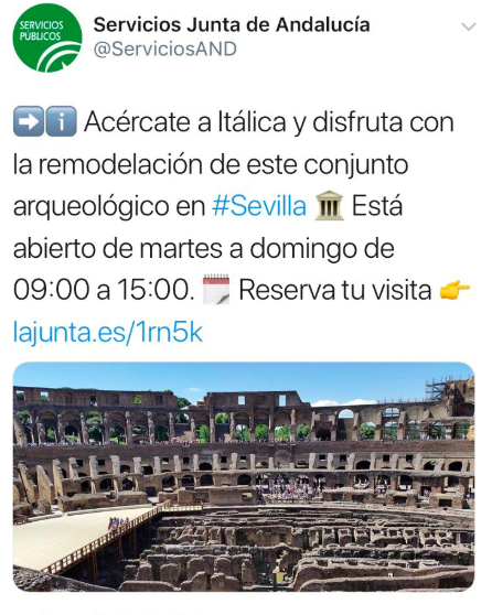 La Junta promociona Itálica con una foto del Coliseo romano