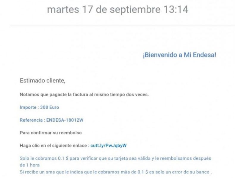 Denuncian una nueva estafa en nombre de Endesa que llega por correo electrónico
