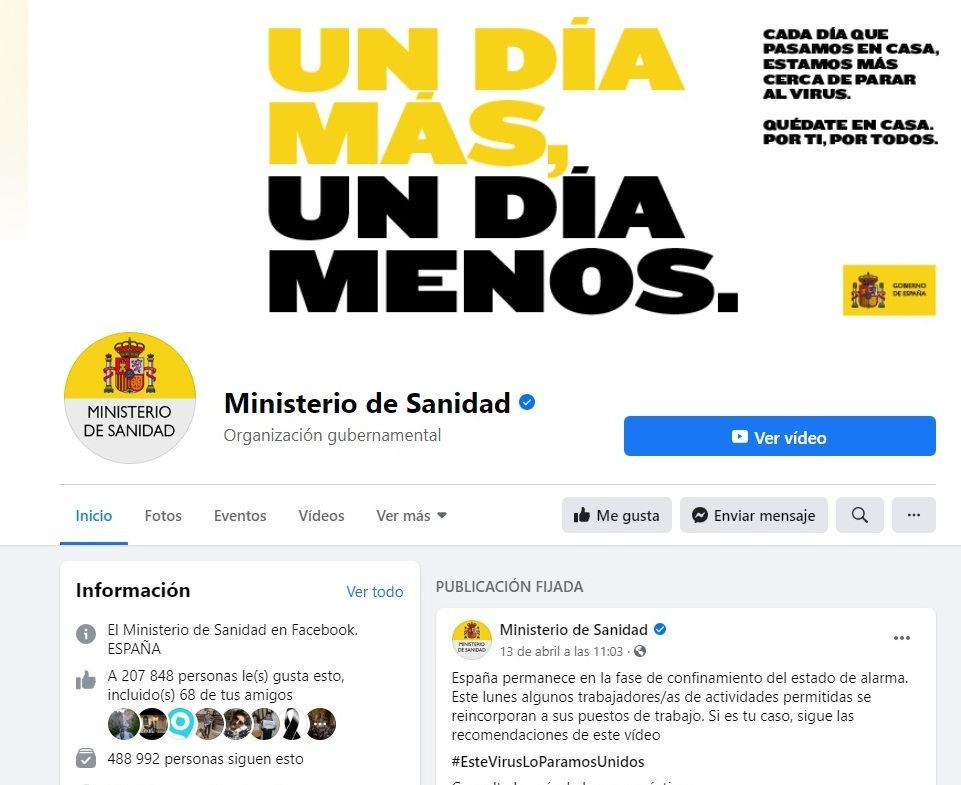 El Ministerio de Sanidad denuncia ante la red social Facebook actividad fraudulenta en su cuenta oficial