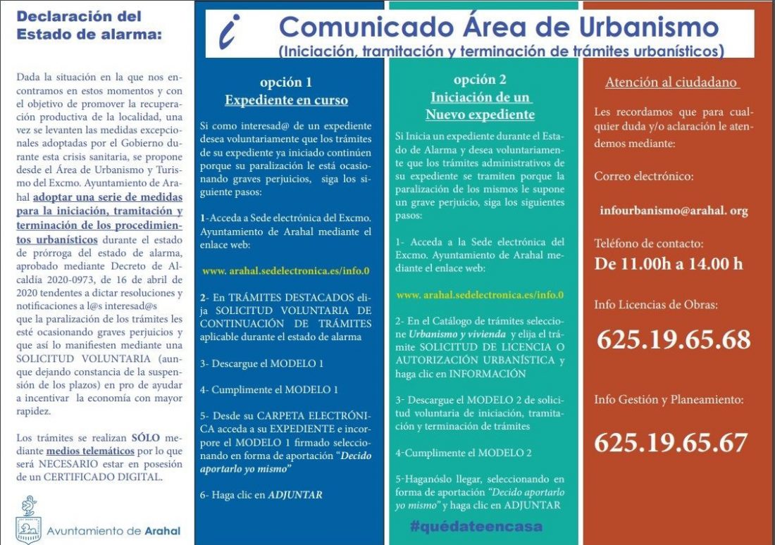 Urbanismo en Arahal adelantará procedimientos para incentivar la económica cuando termine el confinamiento