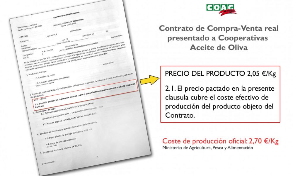COAG denuncia coacciones a las cooperativas para que vendan su aceite por debajo de coste