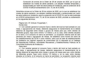 La Junta corrige y deja a la hostelería abrir hasta las 23:30 para reparto a domicilio