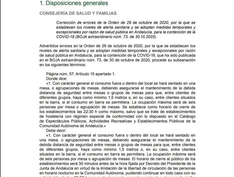 La Junta corrige y deja a la hostelería abrir hasta las 23:30 para reparto a domicilio
