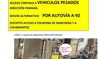 Cortan dos meses el tráfico de vehículos pesados la carretera SE-5202, que une Arahal, Paradas y Marchena