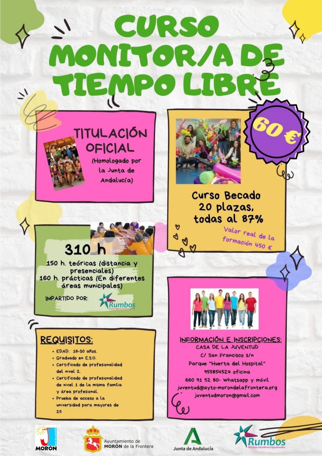 Curso de monitores de ocio y tiempo libre infantil y juvenil subvencionado en Morón