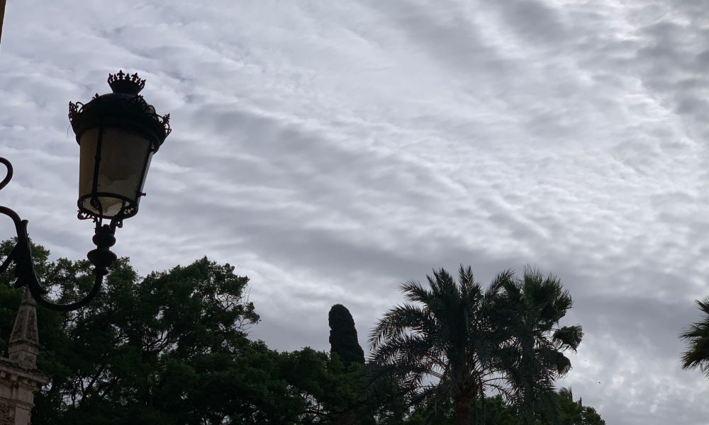 Nubes farola palmeras