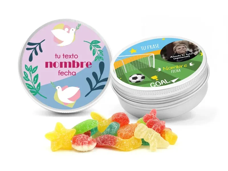 mix gominolas latita redonda aluminio personalizada comunion