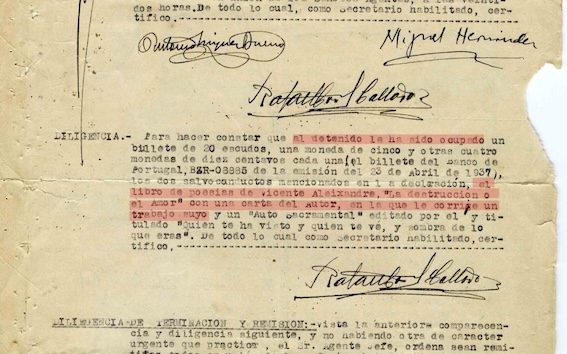 Miguel Hernandez carta de detencion