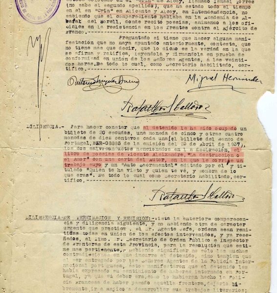 Miguel Hernandez carta de detencion