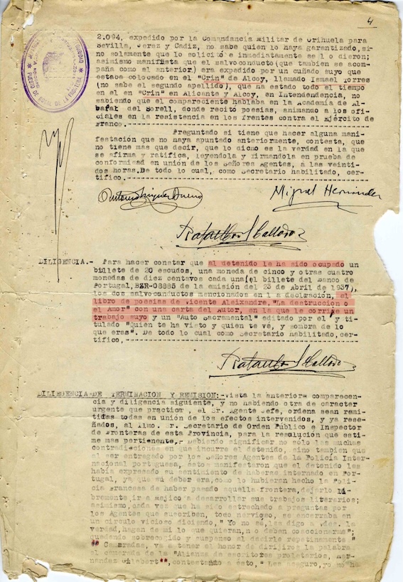 Miguel Hernandez carta de detencion